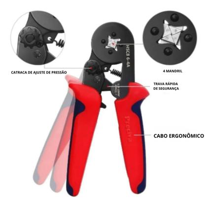 Imagem de Alicate Crimpar Prensa Terminal Ilhos Tubolar 0,25mm Até 10mm² Pressão 1200 ilhos de bitolas variadas
