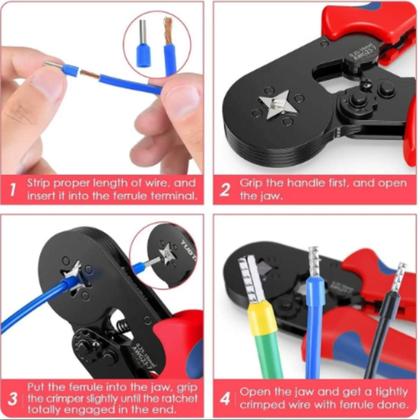 Imagem de Alicate Crimpar Prensa Terminal Ilhos Tubolar 0,25mm Até 10mm² Pressão 1200 ilhos de bitolas variadas