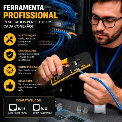 Imagem de Alicate Crimpar RJ45 RJ11 Rede Vazado Cat5 Cat6 Cat7 Crimpagem Profissional