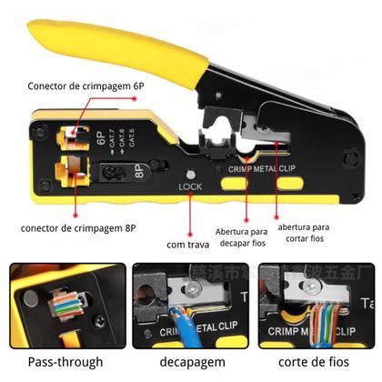Imagem de Alicate Crimpar Rj45 Vazado Cat5 Cat6 Cat7 6P 8P Profissional
