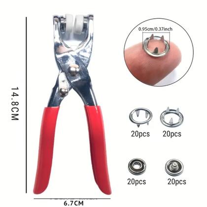 Imagem de Alicate de aplicar botão de metal 35 tictac mais 100 botões pressão Eberle coloridos para roupas
