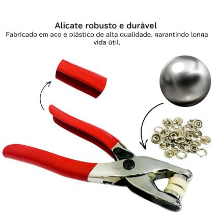 Imagem de Alicate de aplicar botão de metal 35 tictac mais 100 botões pressão Eberle coloridos para roupas