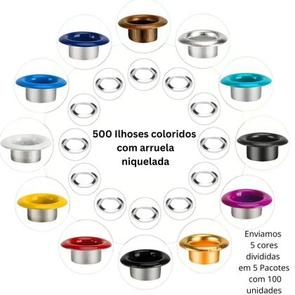 Imagem de Alicate de aplicar ilhós 54 com 500 ilhoses e arruela furador agulhão papelaria artesanato cartonagem fixador aplicador 