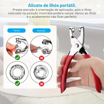 Imagem de Alicate de aplicar ilhós 54 com 500 ilhoses e arruela furador agulhão papelaria artesanato cartonagem fixador aplicador 