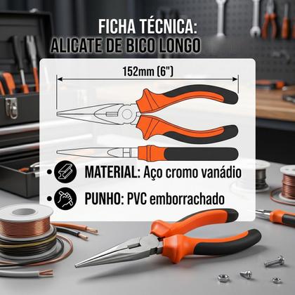 Imagem de Alicate de Bico Meia Cana 6 Polegadas em Aco Cromo Vanadio com Cabo Emborrachado para Corte e Torcao de Fios e Eletricidade