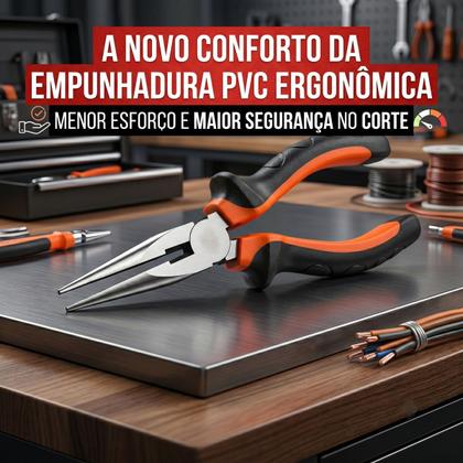 Imagem de Alicate de Bico Meia Cana 6 Polegadas em Aco Cromo Vanadio com Cabo Emborrachado para Corte e Torcao de Fios e Eletricidade