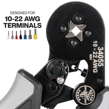 Imagem de Alicate de Crimpagem Klein Tools 34055 com Catraca Quadrada para Terminais de Fios 10-22 AWG