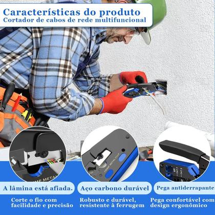 Imagem de Alicate De Crimpagem Para Cabo De Rede Profissional para RJ45 RJ11 Cat5 Cat6 Cat7 com Corte e Descas