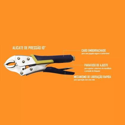 Imagem de Alicate De Pressão Profissional 10 Polegadas Em Aço Reforçado Cabo Emborrachado