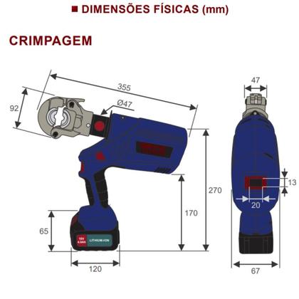 Imagem de Alicate Elétrico Hidráulico EZ-45A/300  Cripagem e Corte de Cabos com Bateria e Maleta