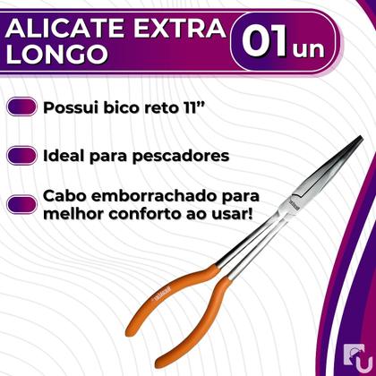 Imagem de Alicate Extra Longo Bico Reto Profissional De Pesca Para Retirar Anzol Do Peixe Bestfer