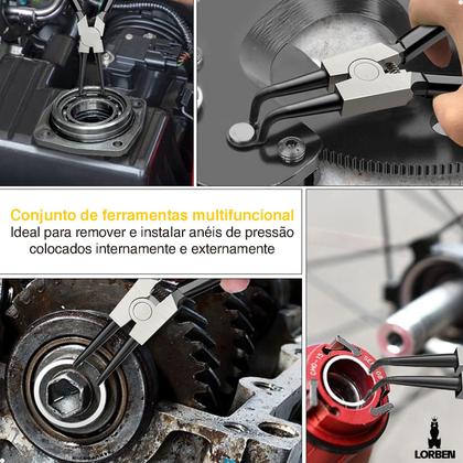 Imagem de Alicate Extrator de Anéis Bico Curvo Reto Interno Externo 7 polegadas Kit 4 Peças Lorben GT6217