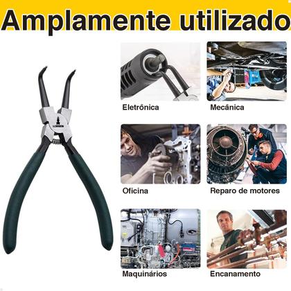 Imagem de Alicate Extrator de Anéis Bico Curvo Reto Interno Externo 7 polegadas Kit 4 Peças Lorben GT6217