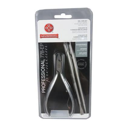Imagem de Alicate Inox para Cuticula 778-Ep + Espátula Dupla 371C + Palito 375-C Mundial - Kit