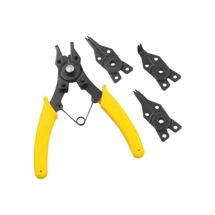 Imagem de Alicate Instalação Remoção Anéis elásticos Jogo Com 4 Cabeças Pontas Intercambiáveis
