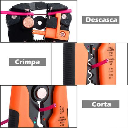 Imagem de Alicate Lorben Decapador Crimpador Corta Fios e Cabos 8 Polegadas 5 em 1 Automático Profissional