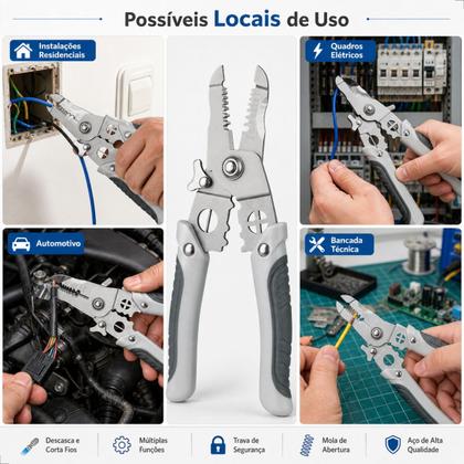 Imagem de Alicate Multifuncional Decapador 7 em 1 Corte Fio Crimpagem Profissional Eletricista Universal