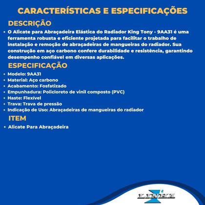 Imagem de Alicate Para Abraçadeira Elástica do Radiador King Tony - 9AA31