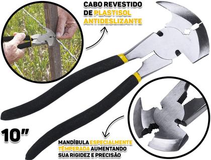 Imagem de Alicate Tipo Fazendeiro Corta Arame Grampo Cabos Elétricos 10 Polegadas Multiuso Profissional