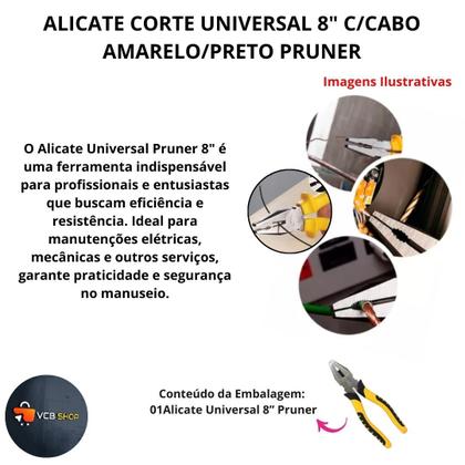 Imagem de Alicate universal 8 polegadas c/cabo amarelo/preto pruner