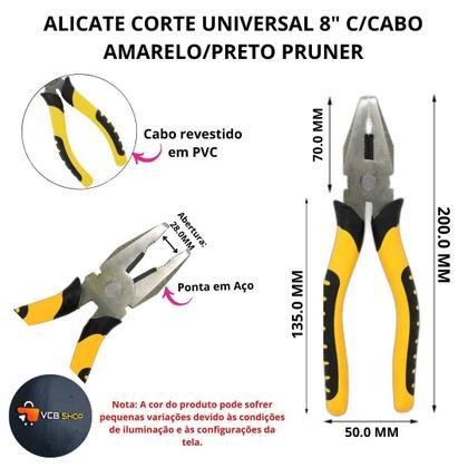 Imagem de Alicate universal 8 polegadas c/cabo amarelo/preto pruner