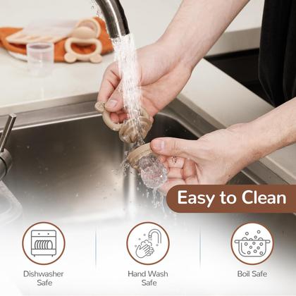 Imagem de Alimentador de frutas para bebês de silicone com bandeja para freezer, pacote com 2 e mais bolsas