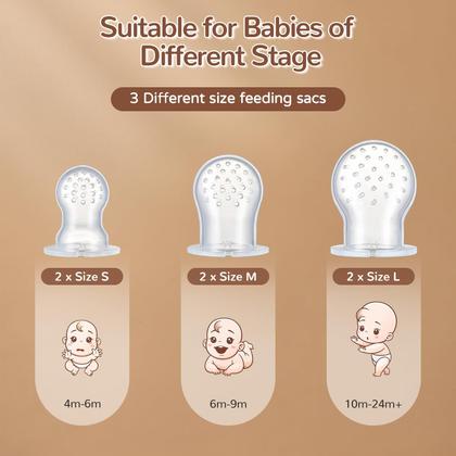 Imagem de Alimentador de frutas para bebês de silicone com bandeja para freezer, pacote com 2 e mais bolsas