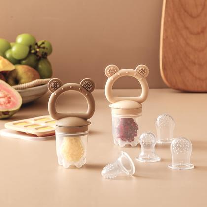 Imagem de Alimentador de frutas para bebês de silicone com bandeja para freezer, pacote com 2 e mais bolsas