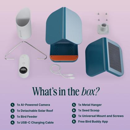 Imagem de Alimentador inteligente de pássaros Bird Buddy Pro Solar com câmera azul