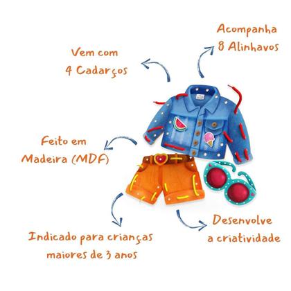 Imagem de Alinhavo Fashion Em Madeira  Brincadeira de Criança  Brinquedo +3 Anos