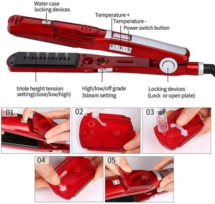 Imagem de Alisador de Cabelo de Cerâmica Profissional, Alisa e Enrola, 5 temperaturas - Vermelha
