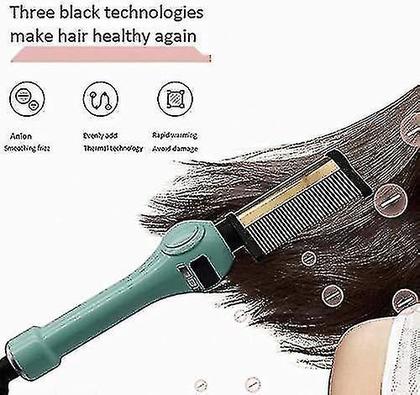 Imagem de Alisadores de cabelo escova de alisamento de cabelo pente de aquecimento quente modelador de cabelo em linha reta ondulação modelador de ferro ondulado verde