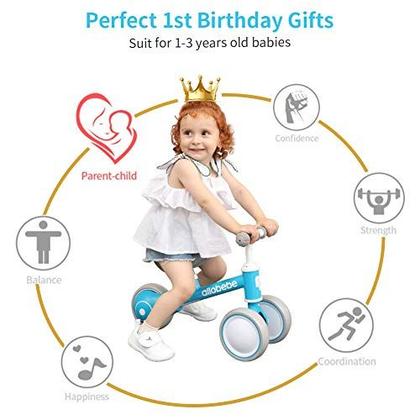 Imagem de allobebe Baby Balance Bike, Toddler Bikes Bicycle para 12-36 meses Menino perfeito 1 ano de idade Presentes Brinquedos para andar ao redor com assento ajustável suave e silencioso 3 rodas