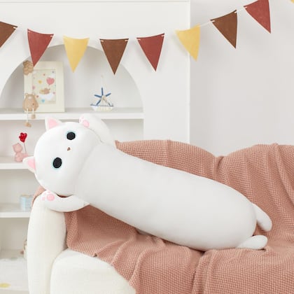 Imagem de Almofada corporal de pelúcia MaoGolan Long Cat 112 cm White Glow Cat
