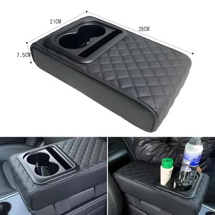 Imagem de Almofada De Apoio De Braço Para Carro Em Couro PU Com 2 Suportes Para Copos, Almofada Portátil Para