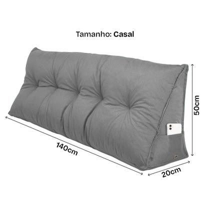 Imagem de Almofada de Cabeceira Encosto Apoio para Lombar com Bolso Lateral 140x50x20 - BF Colchões