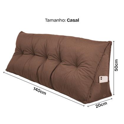 Imagem de Almofada de Cabeceira Encosto Apoio para Lombar com Bolso Lateral 140x50x20 - BF Colchões