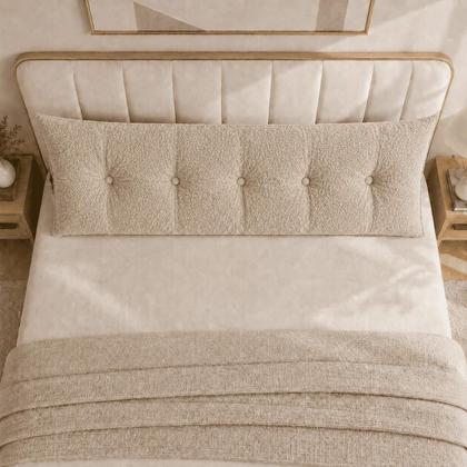 Imagem de Almofada de Cabeceira Retangular Mel 140cm Boucle Apoio Conforto com Bolso Lateral