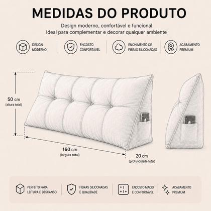 Imagem de Almofada de Cabeceira Retangular Mel 160cm Suede Apoio Conforto com Bolso Lateral
