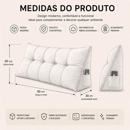 Imagem de Almofada de Cabeceira Retangular Mel 90cm Suede Conforto e Maciez