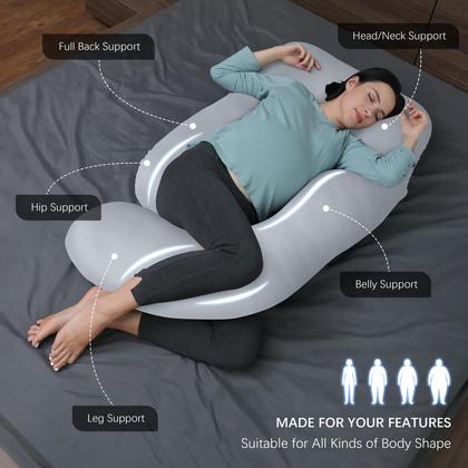 Imagem de Almofada de gravidez MOON PARK em forma de U, corpo inteiro, 165 cm, cinza