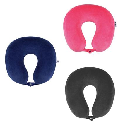 Imagem de Almofada de Pescoço Apoio Encosto CORES ROSA AZUL PRETA Anatômico Padrão PREMIUM NAP Avião Viagem Leitura C/ Botão
