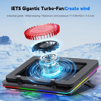 Imagem de Almofada de resfriamento para laptop IETS GT600 RGB com ventilador turbo para 14-19,3