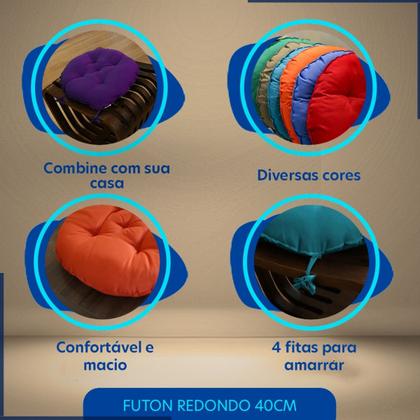 Imagem de Almofada Futton Lisa Redonda Cheia Macia Confortável 40cm Cadeira Sala Jantar Decoração