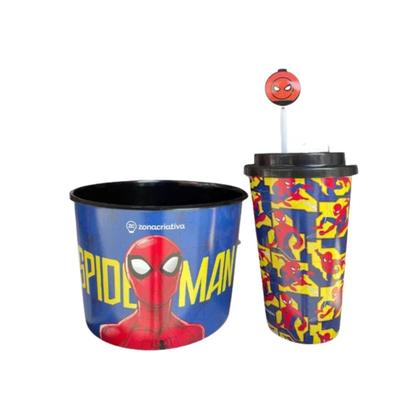 Imagem de Almofada Kit Cinema Balde Pipoca Copo c/ Canudo Homem Aranha