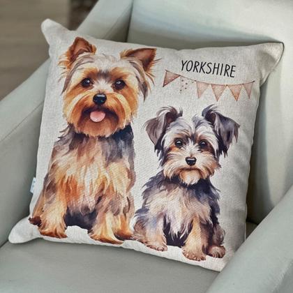 Imagem de Almofada Linho Estampa Cachorro Pet Dog Cão Yorkshire 43x43