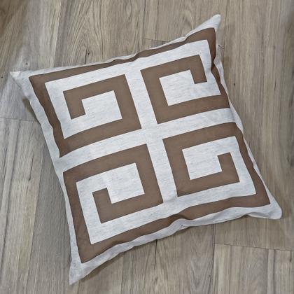 Imagem de Almofada Linho Rústico Geometria Grega Marrom 45x45 C/ Refil