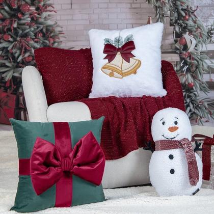 Imagem de Almofada Natalina Boneco de Neve Floc com Bordado e Cachecol 30x46cm Natal