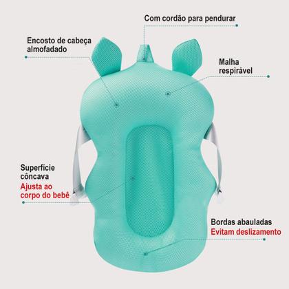 Imagem de Almofada para Banho do Bebê de Suporte para Banheira Infantil Universal com 3 Alças de Encaixe Bichinhos Felizes