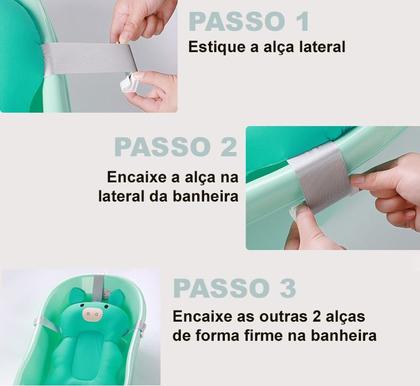 Imagem de Almofada para Banho do Bebê de Suporte para Banheira Infantil Universal com 3 Alças de Encaixe Bichinhos Felizes